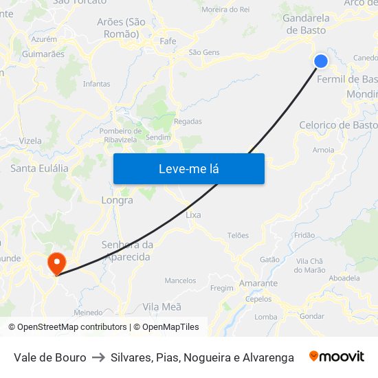 Vale de Bouro to Silvares, Pias, Nogueira e Alvarenga map