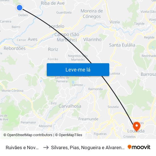 Ruivães e Novais to Silvares, Pias, Nogueira e Alvarenga map