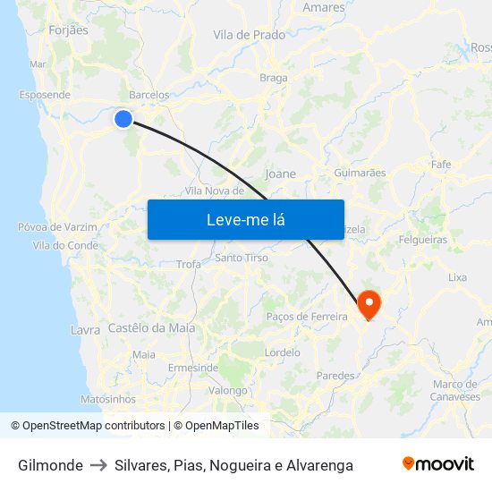 Gilmonde to Silvares, Pias, Nogueira e Alvarenga map