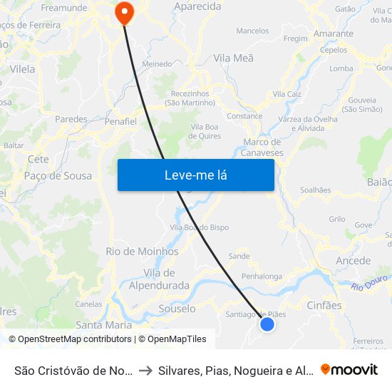 São Cristóvão de Nogueira to Silvares, Pias, Nogueira e Alvarenga map