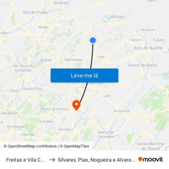 Freitas e Vila Cova to Silvares, Pias, Nogueira e Alvarenga map
