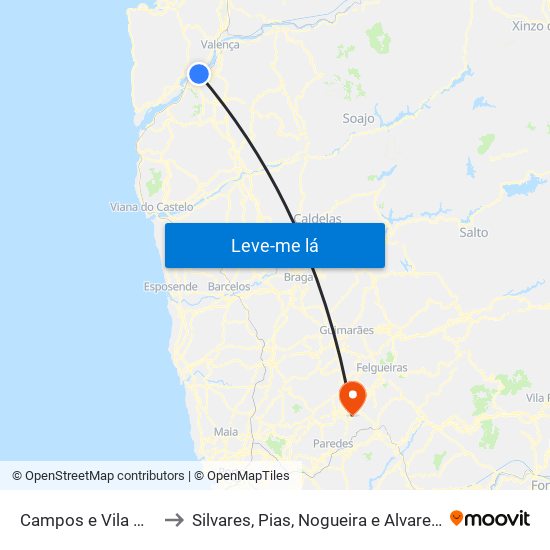 Campos e Vila Meã to Silvares, Pias, Nogueira e Alvarenga map
