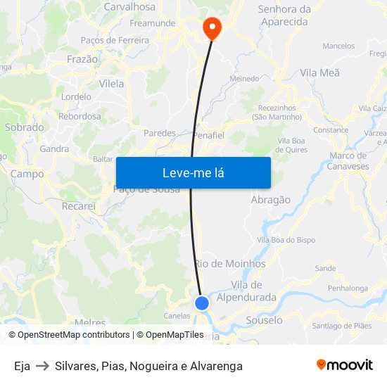 Eja to Silvares, Pias, Nogueira e Alvarenga map