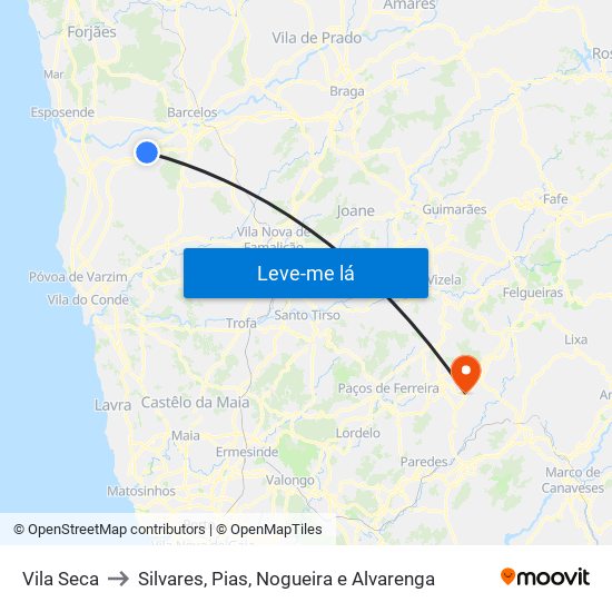 Vila Seca to Silvares, Pias, Nogueira e Alvarenga map