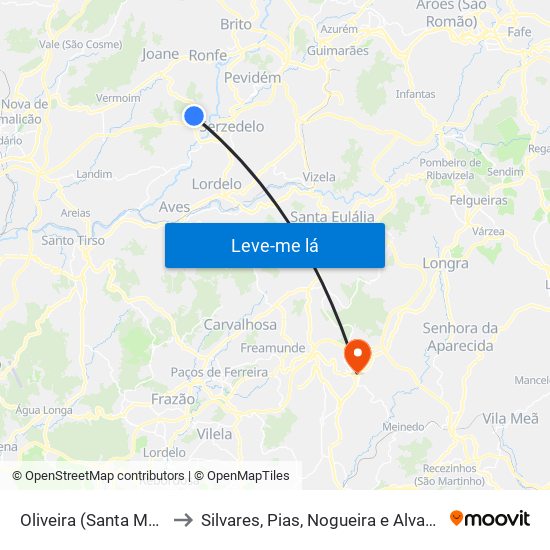 Oliveira (Santa Maria) to Silvares, Pias, Nogueira e Alvarenga map