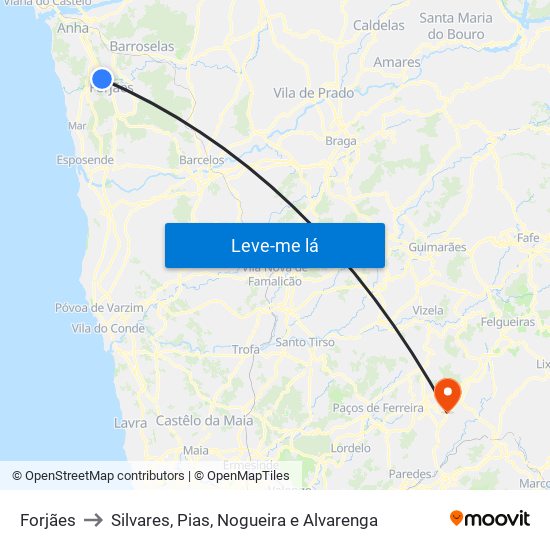 Forjães to Silvares, Pias, Nogueira e Alvarenga map