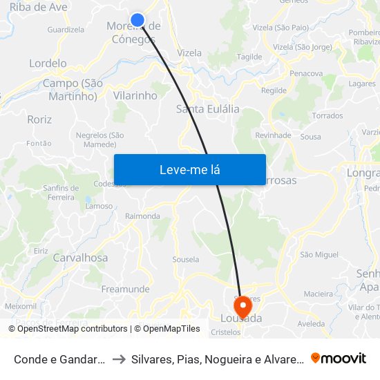 Conde e Gandarela to Silvares, Pias, Nogueira e Alvarenga map