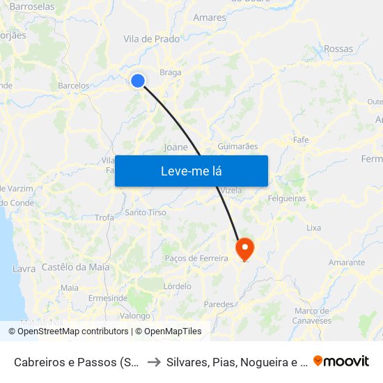 Cabreiros e Passos (São Julião) to Silvares, Pias, Nogueira e Alvarenga map