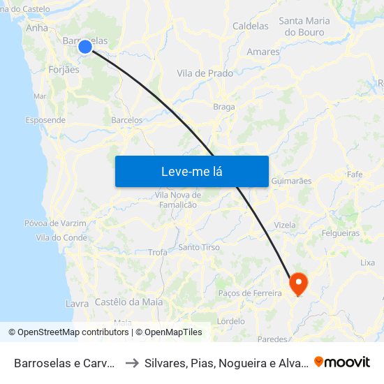 Barroselas e Carvoeiro to Silvares, Pias, Nogueira e Alvarenga map