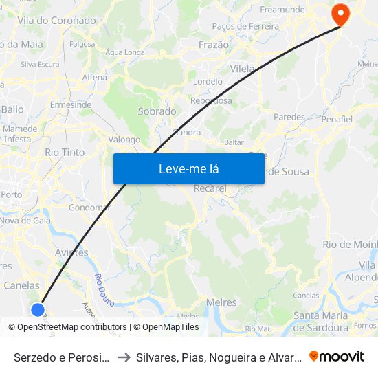Serzedo e Perosinho to Silvares, Pias, Nogueira e Alvarenga map