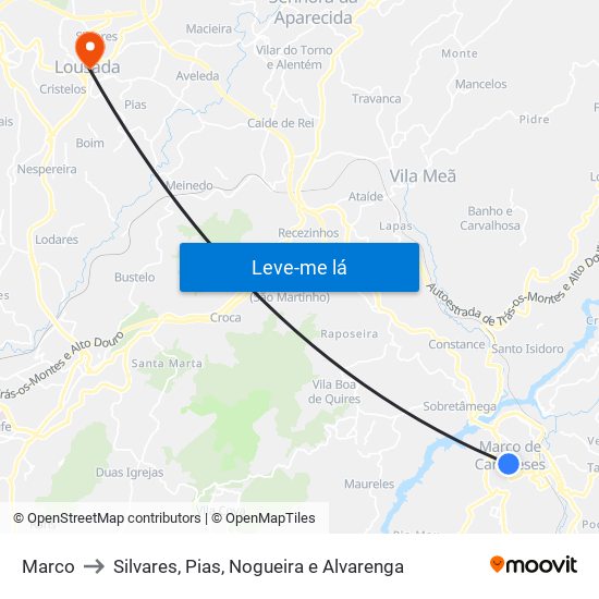 Marco to Silvares, Pias, Nogueira e Alvarenga map