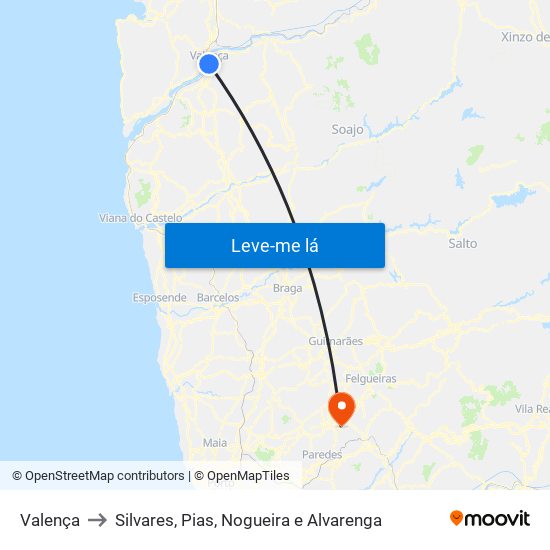 Valença to Silvares, Pias, Nogueira e Alvarenga map