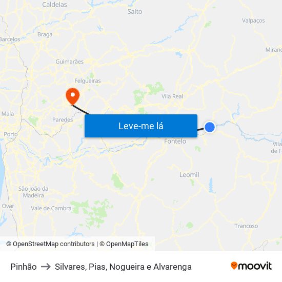 Pinhão to Silvares, Pias, Nogueira e Alvarenga map