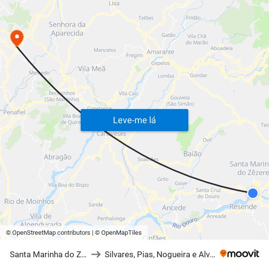 Santa Marinha do Zêzere to Silvares, Pias, Nogueira e Alvarenga map