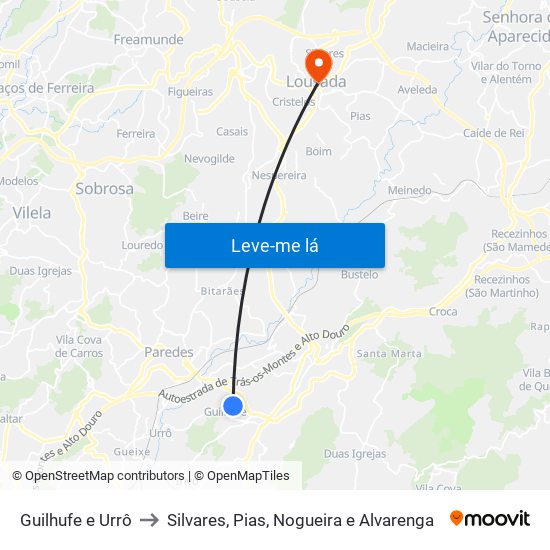 Guilhufe e Urrô to Silvares, Pias, Nogueira e Alvarenga map