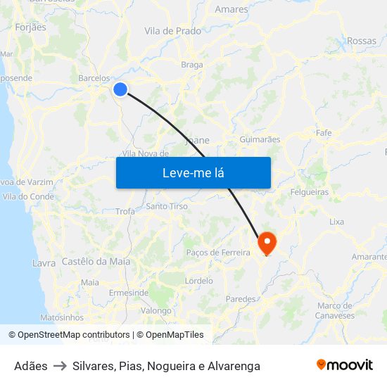 Adães to Silvares, Pias, Nogueira e Alvarenga map