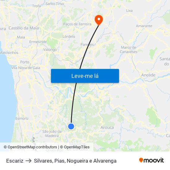 Escariz to Silvares, Pias, Nogueira e Alvarenga map