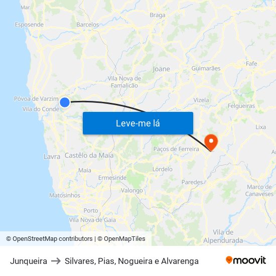 Junqueira to Silvares, Pias, Nogueira e Alvarenga map