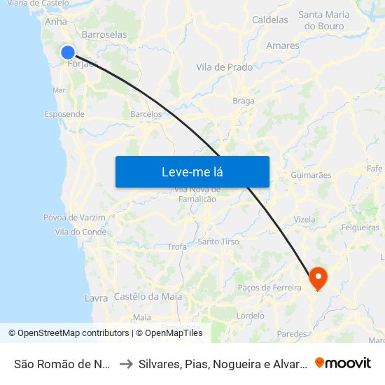 São Romão de Neiva to Silvares, Pias, Nogueira e Alvarenga map