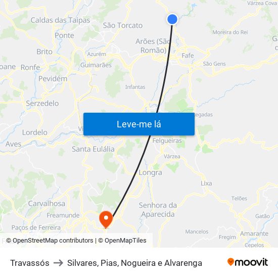 Travassós to Silvares, Pias, Nogueira e Alvarenga map