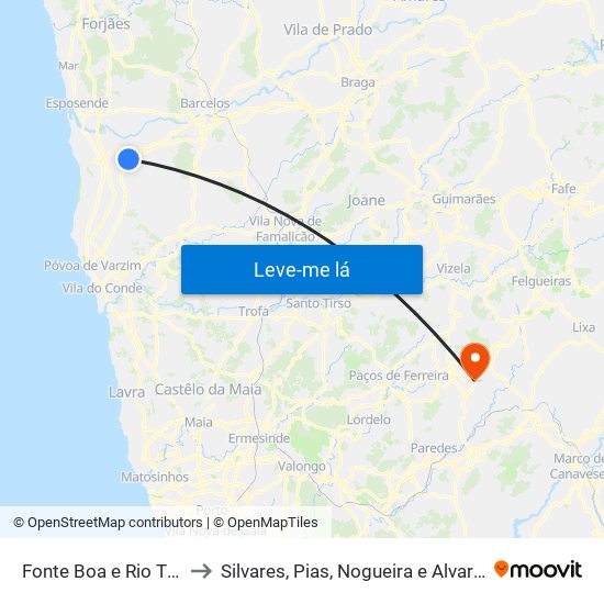 Fonte Boa e Rio Tinto to Silvares, Pias, Nogueira e Alvarenga map