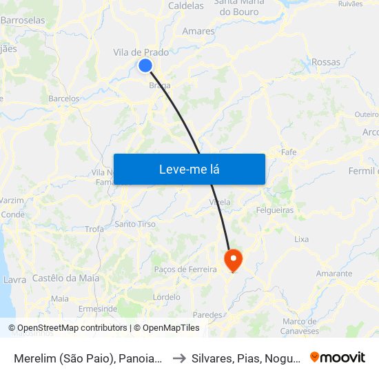 Merelim (São Paio), Panoias e Parada de Tibães to Silvares, Pias, Nogueira e Alvarenga map