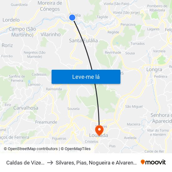 Caldas de Vizela to Silvares, Pias, Nogueira e Alvarenga map