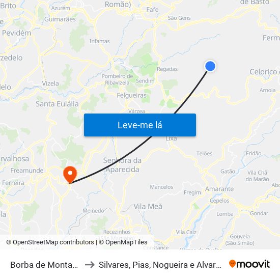 Borba de Montanha to Silvares, Pias, Nogueira e Alvarenga map