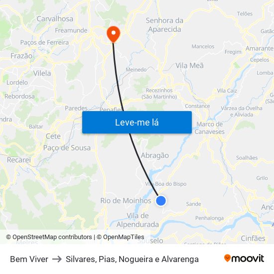 Bem Viver to Silvares, Pias, Nogueira e Alvarenga map