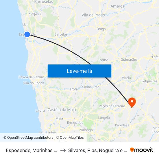 Esposende, Marinhas e Gandra to Silvares, Pias, Nogueira e Alvarenga map