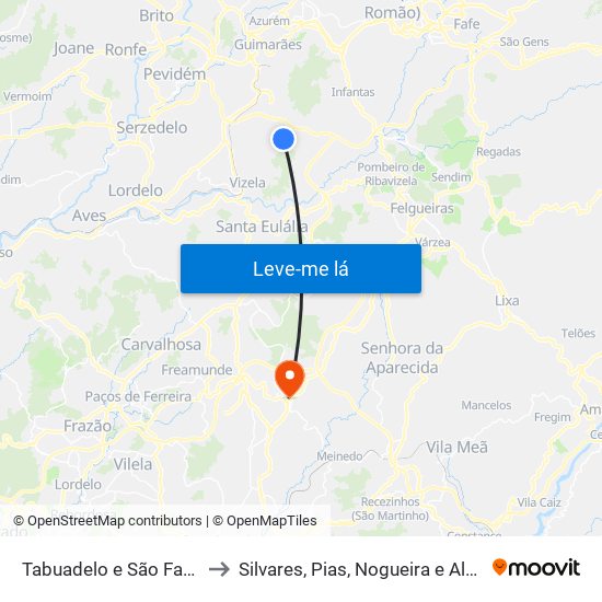 Tabuadelo e São Faustino to Silvares, Pias, Nogueira e Alvarenga map