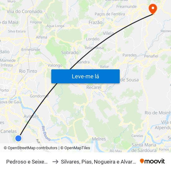 Pedroso e Seixezelo to Silvares, Pias, Nogueira e Alvarenga map