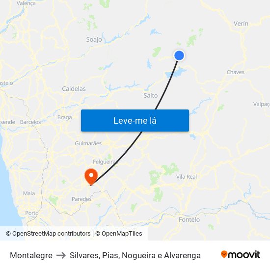 Montalegre to Silvares, Pias, Nogueira e Alvarenga map