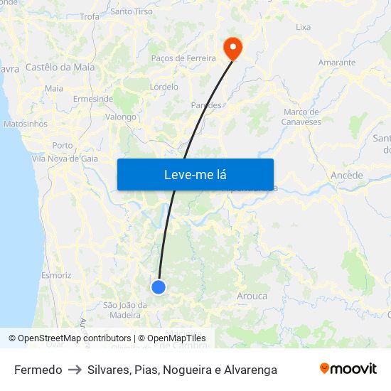 Fermedo to Silvares, Pias, Nogueira e Alvarenga map