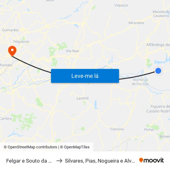 Felgar e Souto da Velha to Silvares, Pias, Nogueira e Alvarenga map