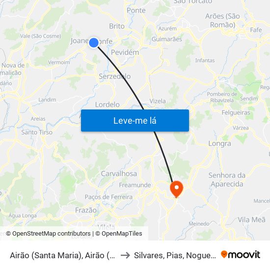 Airão (Santa Maria), Airão (São João) e Vermil to Silvares, Pias, Nogueira e Alvarenga map