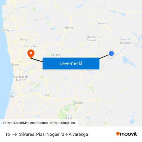 Tó to Silvares, Pias, Nogueira e Alvarenga map
