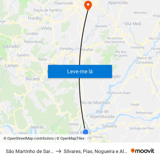 São Martinho de Sardoura to Silvares, Pias, Nogueira e Alvarenga map