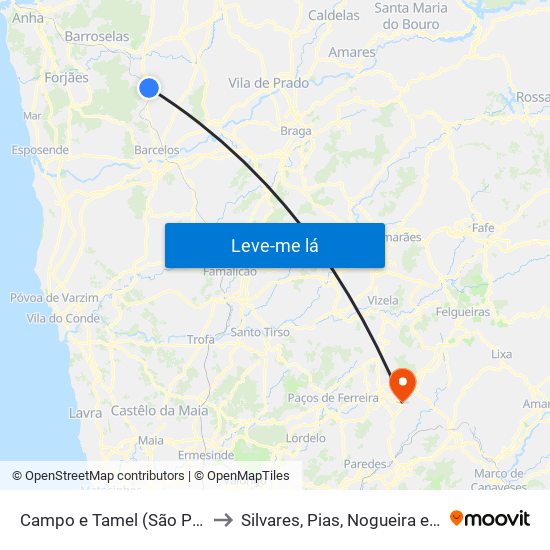 Campo e Tamel (São Pedro Fins) to Silvares, Pias, Nogueira e Alvarenga map