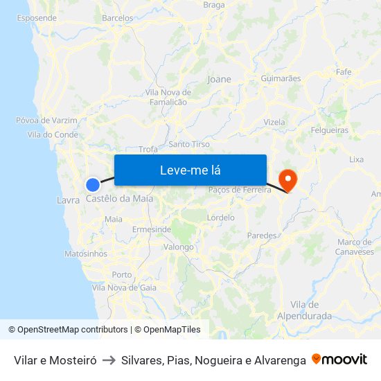 Vilar e Mosteiró to Silvares, Pias, Nogueira e Alvarenga map