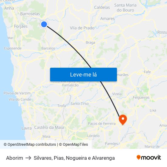 Aborim to Silvares, Pias, Nogueira e Alvarenga map