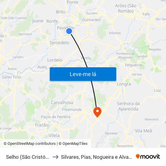 Selho (São Cristóvão) to Silvares, Pias, Nogueira e Alvarenga map