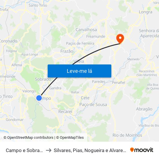 Campo e Sobrado to Silvares, Pias, Nogueira e Alvarenga map