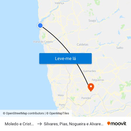 Moledo e Cristelo to Silvares, Pias, Nogueira e Alvarenga map