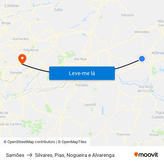 Samões to Silvares, Pias, Nogueira e Alvarenga map