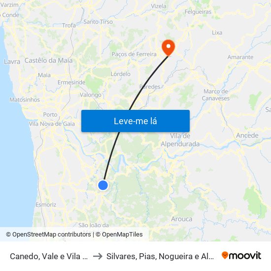 Canedo, Vale e Vila Maior to Silvares, Pias, Nogueira e Alvarenga map