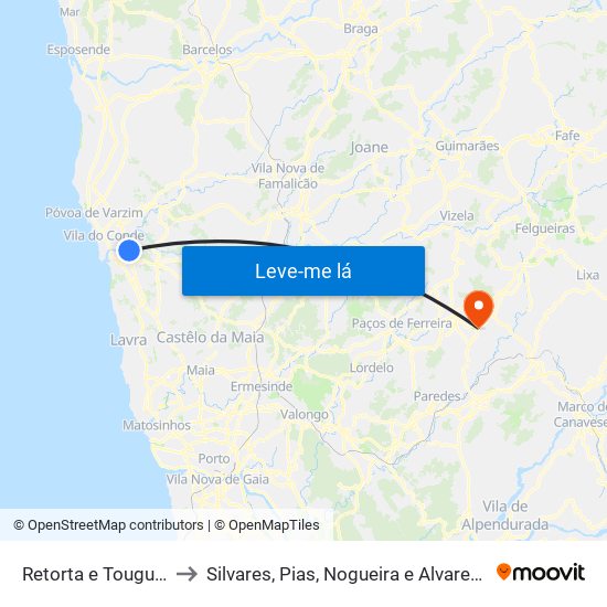 Retorta e Tougues to Silvares, Pias, Nogueira e Alvarenga map