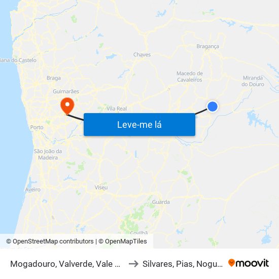 Mogadouro, Valverde, Vale de Porco e Vilar de Rei to Silvares, Pias, Nogueira e Alvarenga map
