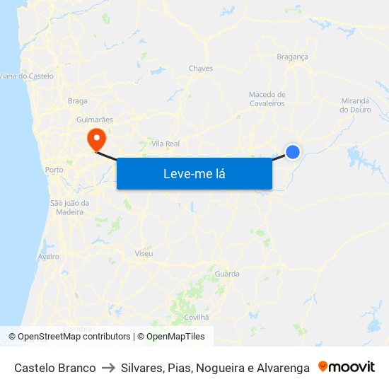 Castelo Branco to Silvares, Pias, Nogueira e Alvarenga map