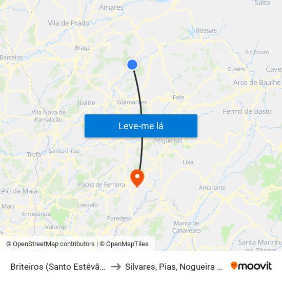 Briteiros (Santo Estêvão) e Donim to Silvares, Pias, Nogueira e Alvarenga map